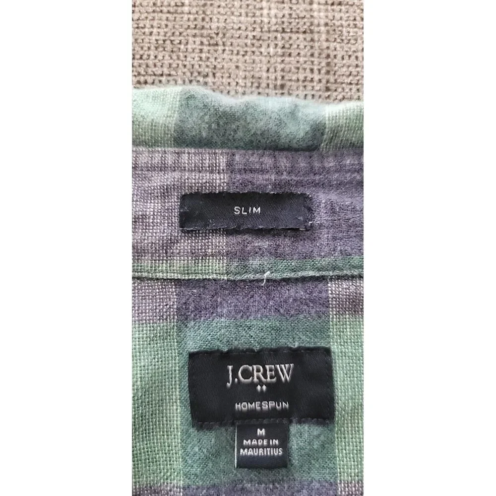J. Crew Men's Green Plaid Homespund Long Sleeve Button Up Shirt Size‎ Medium